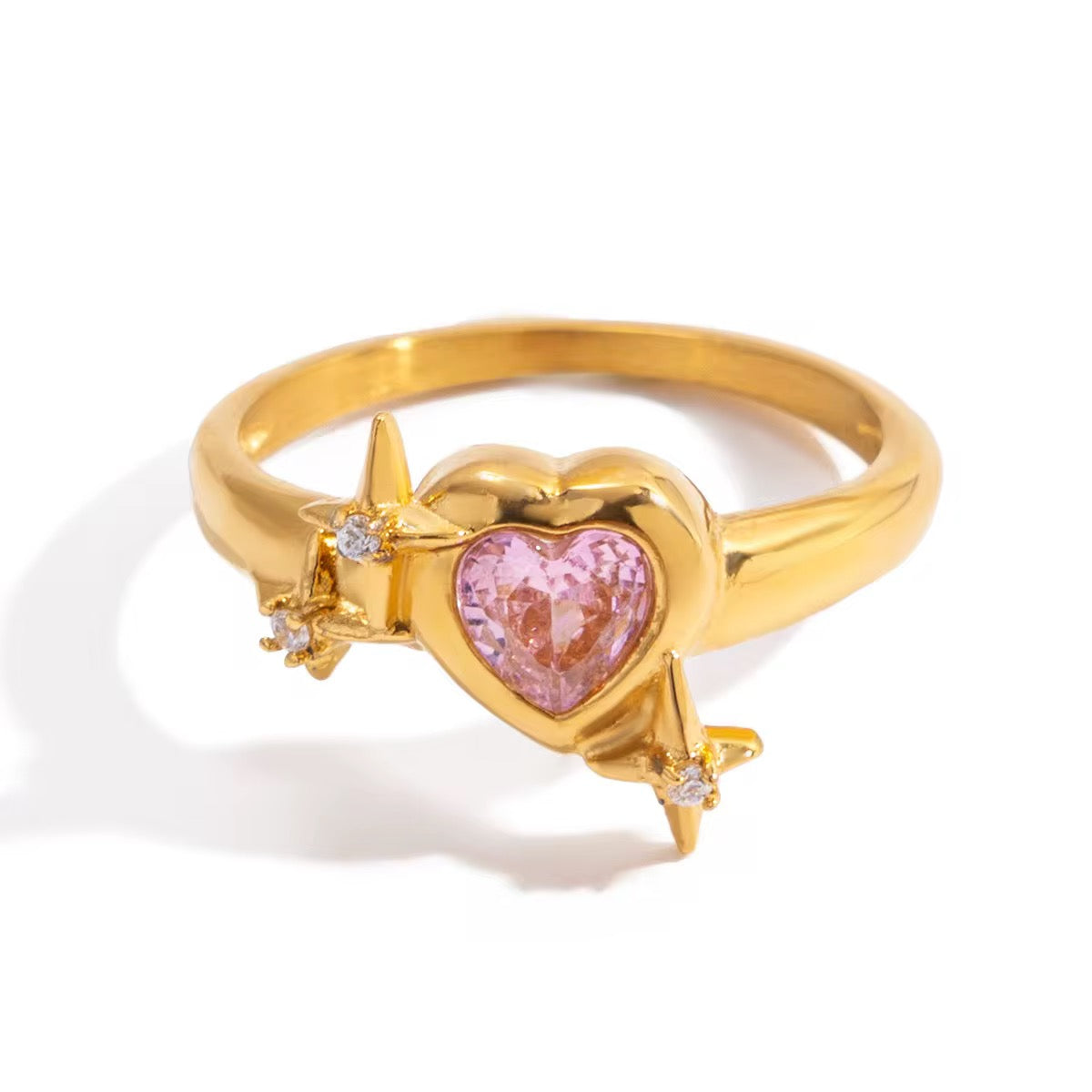18K Celestial Star Heart Pink Tourmaline Ring