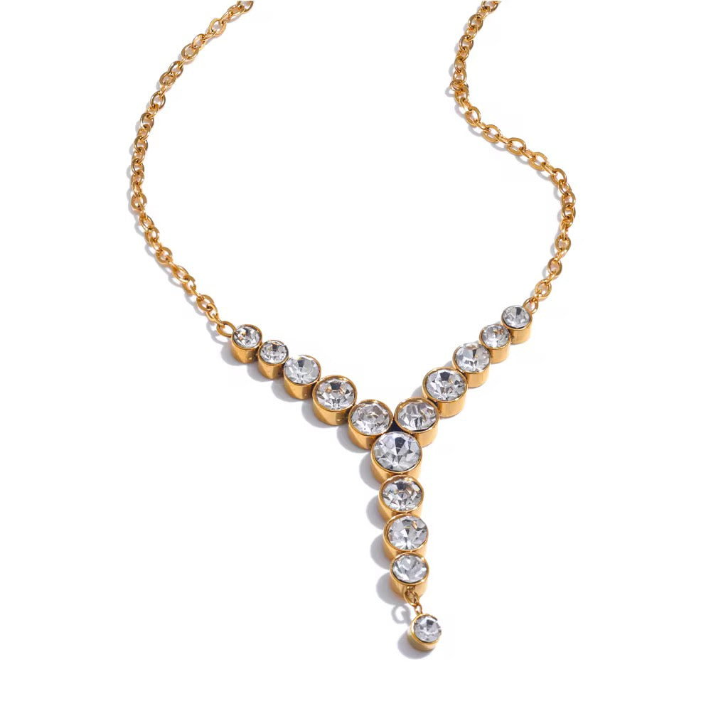 18K Dainty Y CZ Necklace