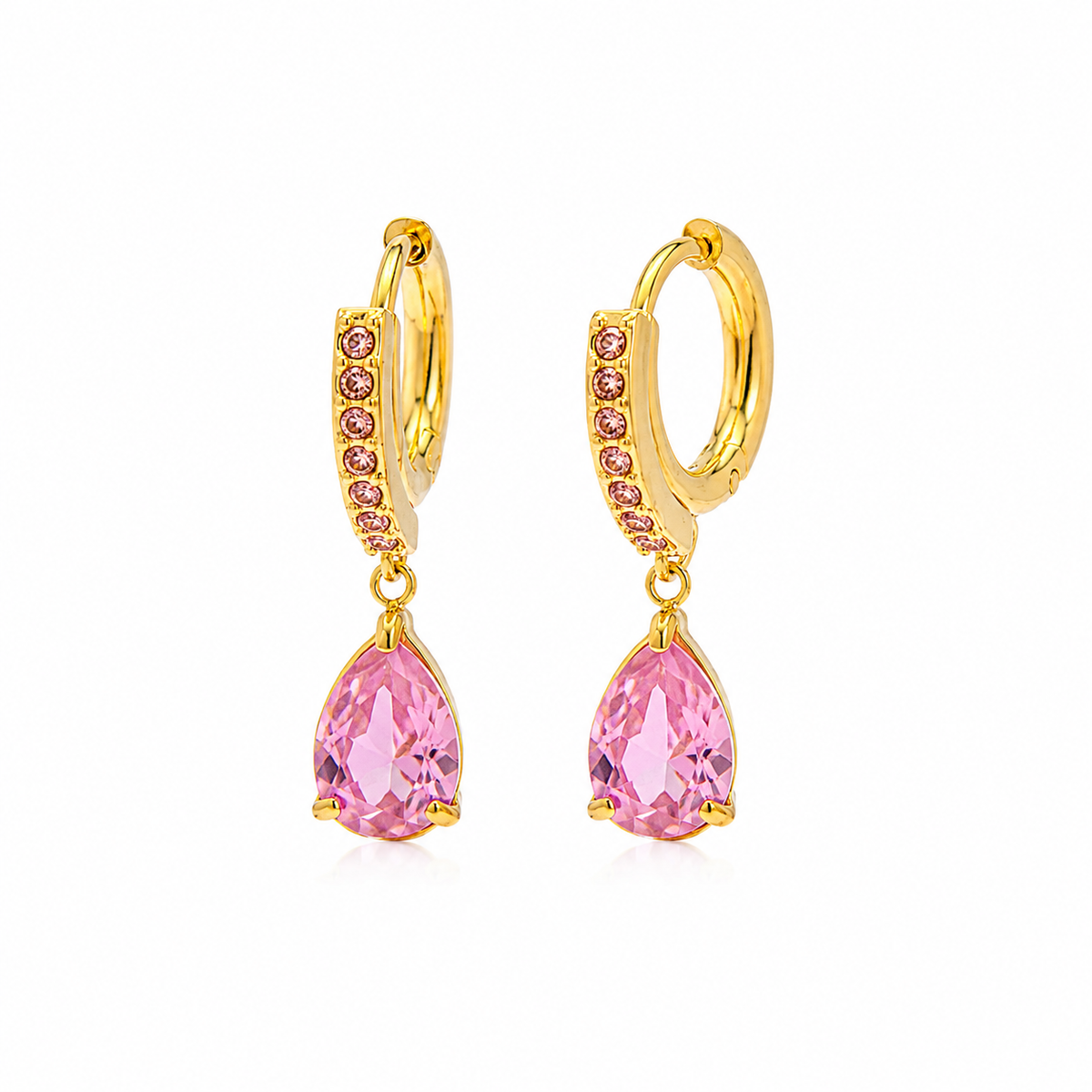 18K Pink Tourmaline Mini Hoops