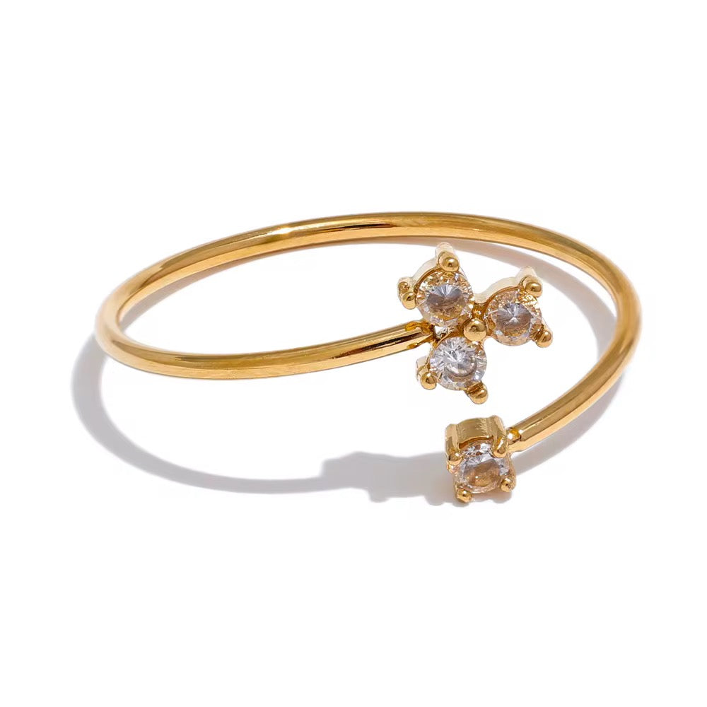 18K Dainty 3 Petals CZ Open Ring