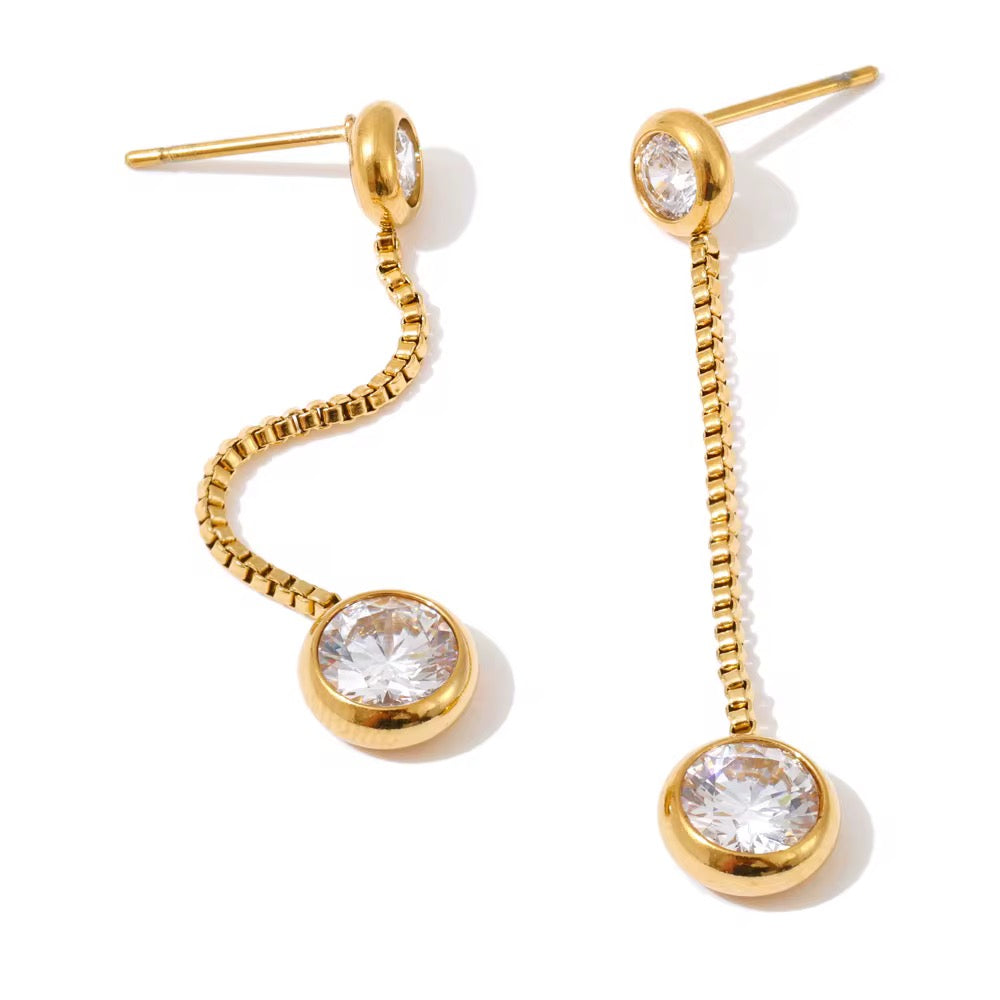 18K Dainty CZ Dangle Earrings