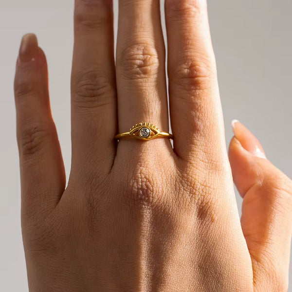 18K Gold Filled Evil Eye Dainty Ring