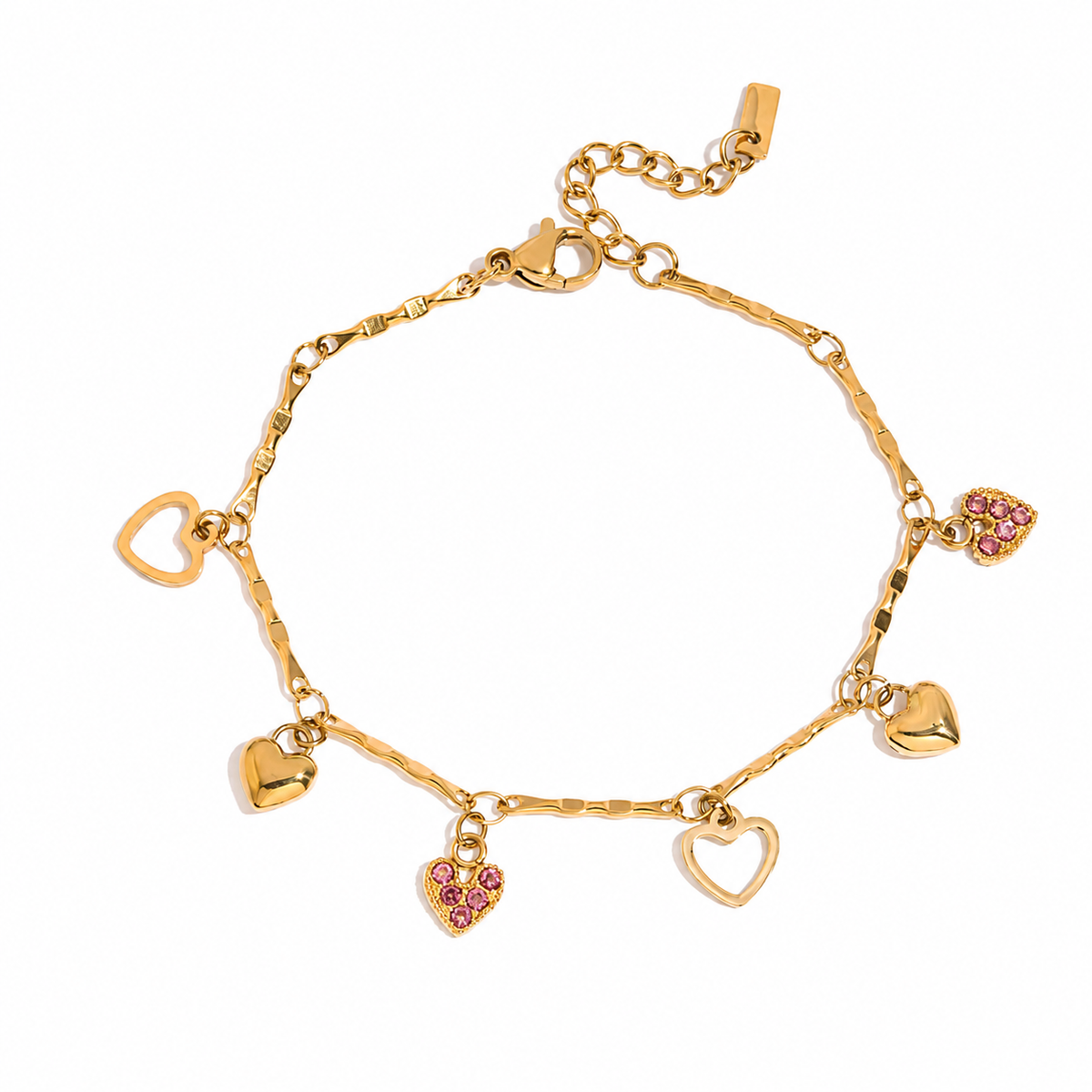 18K Pink Hearts Charm Bracelet
