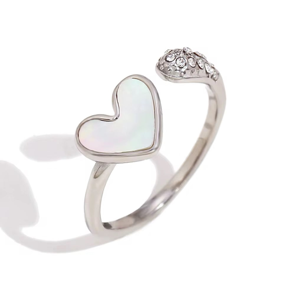 Silver Mother of Pearl Heart Adjustable Ring