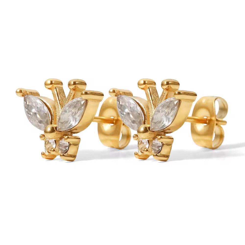 Pave Butterfly Studs in 18K Gold-Plating with Cubic Zirconia
