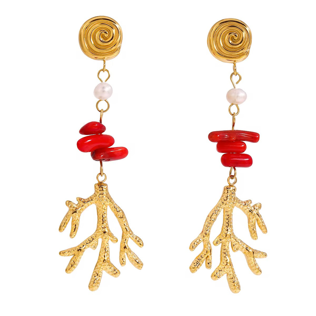 18K Coral Statement Drop Earrings