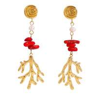 18K Coral Statement Drop Earrings