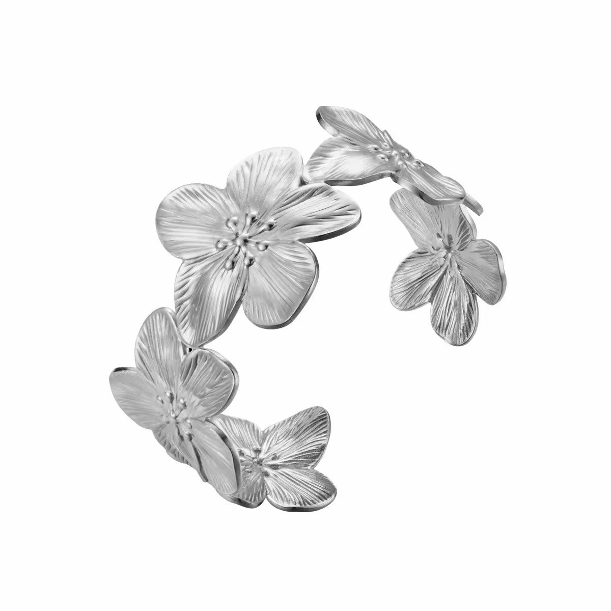 Silver Statement Flower Open Bangle
