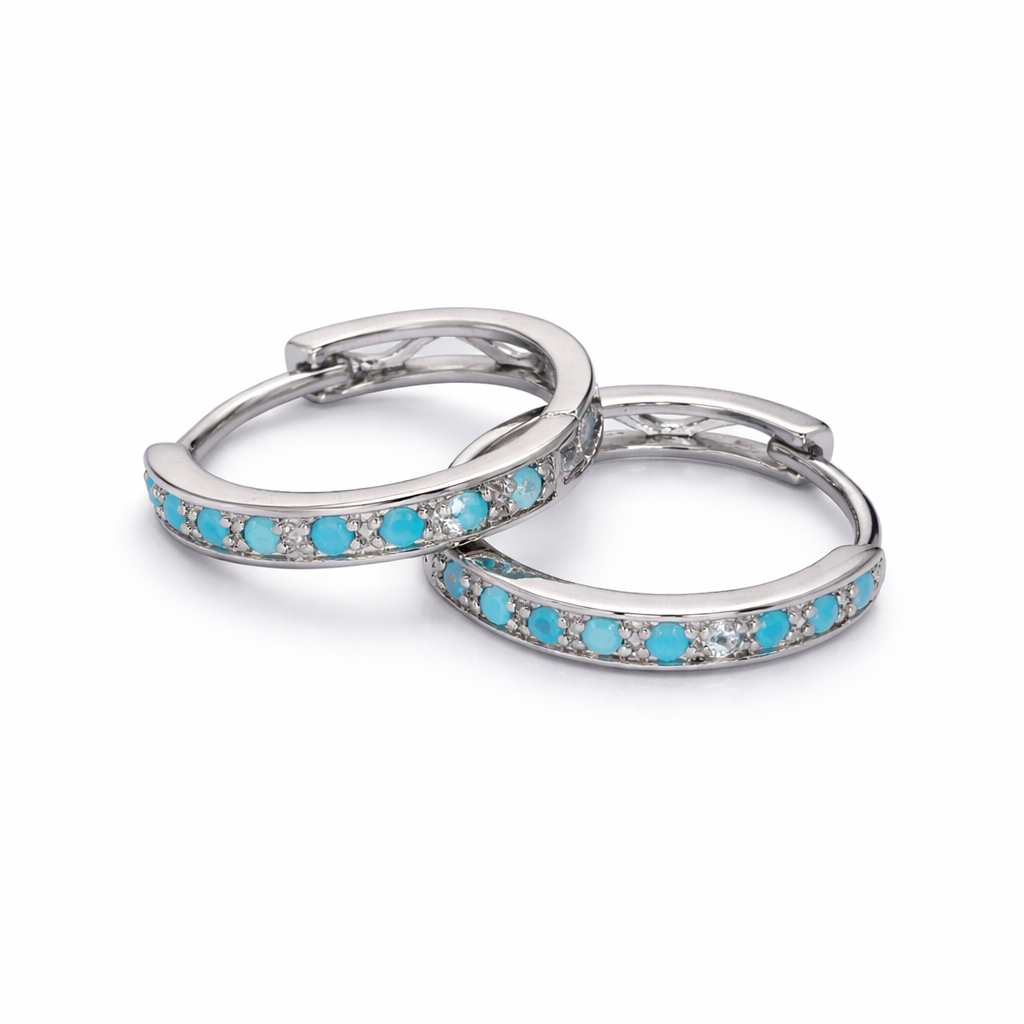 Silver Turquoise Lined Mini Hoop 17mm