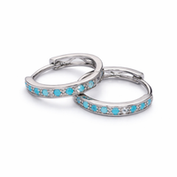 Silver Turquoise Lined Mini Hoop 17mm