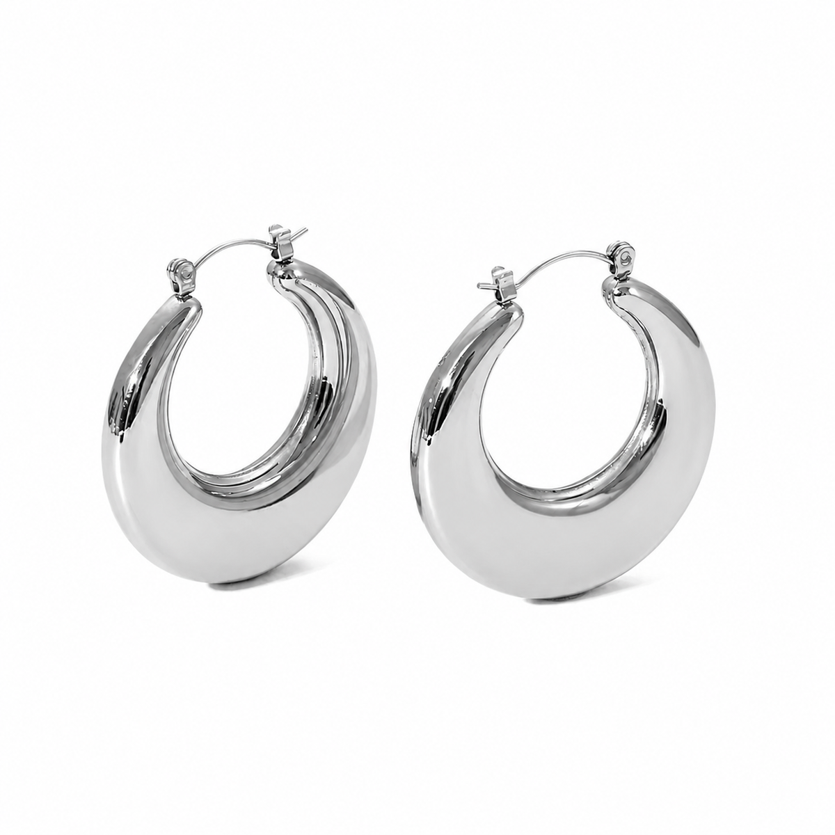 Silver Round Hollo Statement Hoops