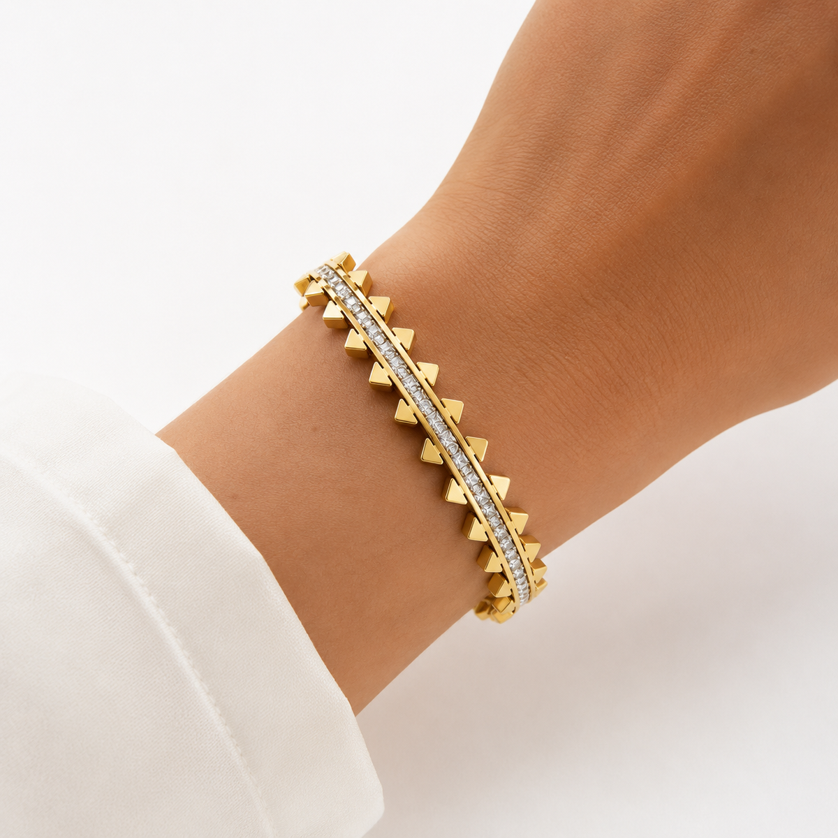 18K Double Spike Lined Bangle