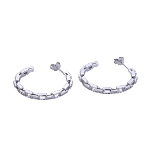 White Gold Filled Micro Pave Chain Hoops