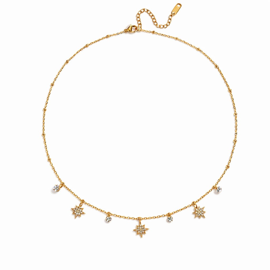 18K Dainty Celestial Starburst Charm Necklace
