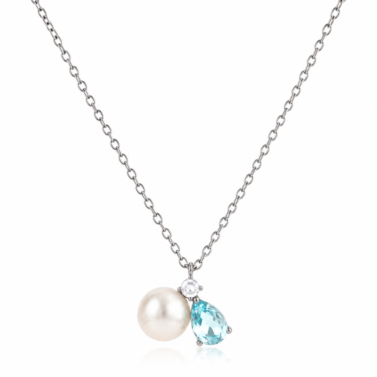 Silver Pearl Aquamarine Necklace