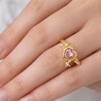 18K Celestial Star Heart Pink Tourmaline Ring