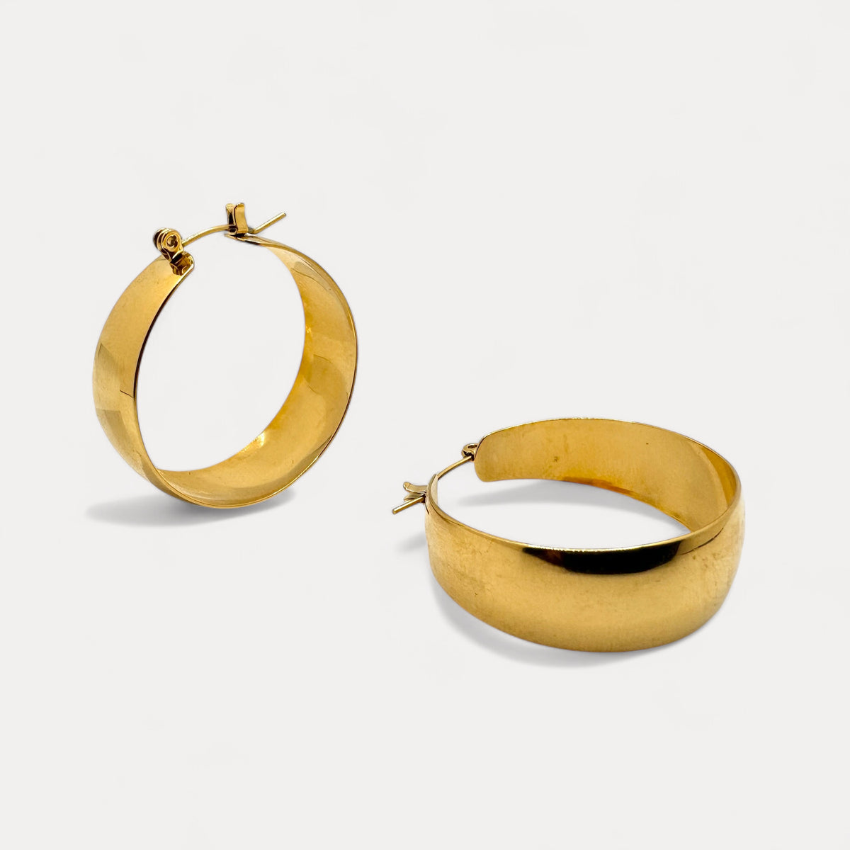 Round Flat Hoops in 18K Gold Plating