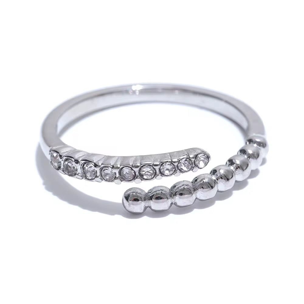 Silver Dainty Bubble Bead CZ Open Ring