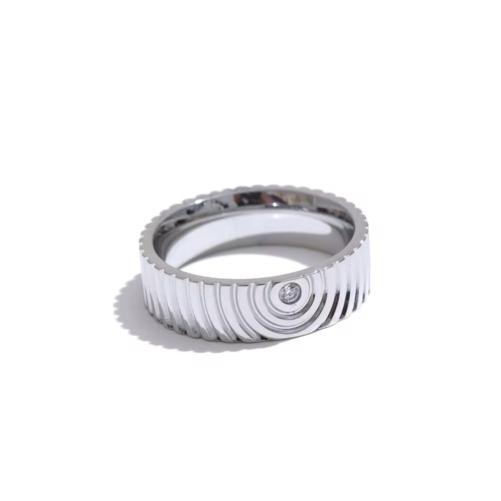 Silver Textured Band CZ Ring