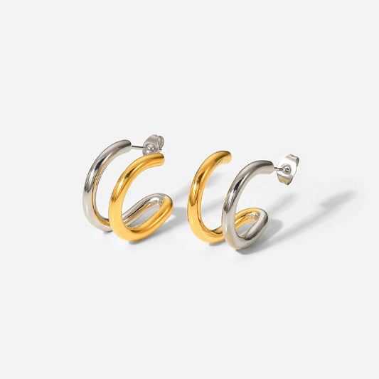 Two Tone Double Layer Open Hoops