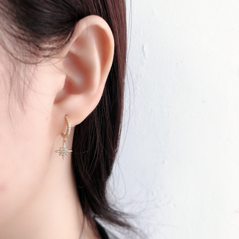 Vermeil CZ Lined Moon and Star Huggie Earrings