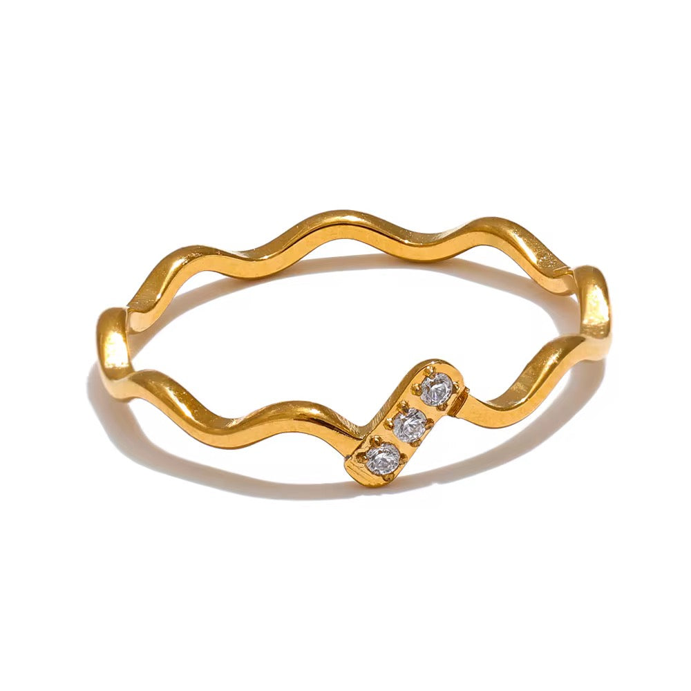 18K Dainty Wave CZ Ring
