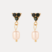 Freshwater Pearl Heart Drops in 18K Gold-Plating with Cubic Zirconia