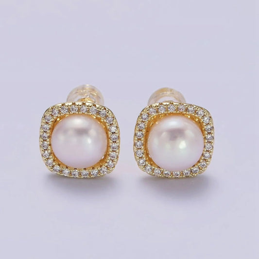 14K Gold Filled Pearl Micro Pave Studs