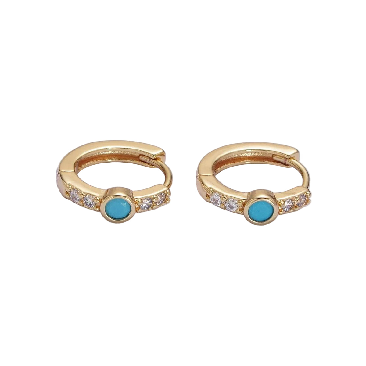 14K Turquoise CZ Lined 13mm Huggies