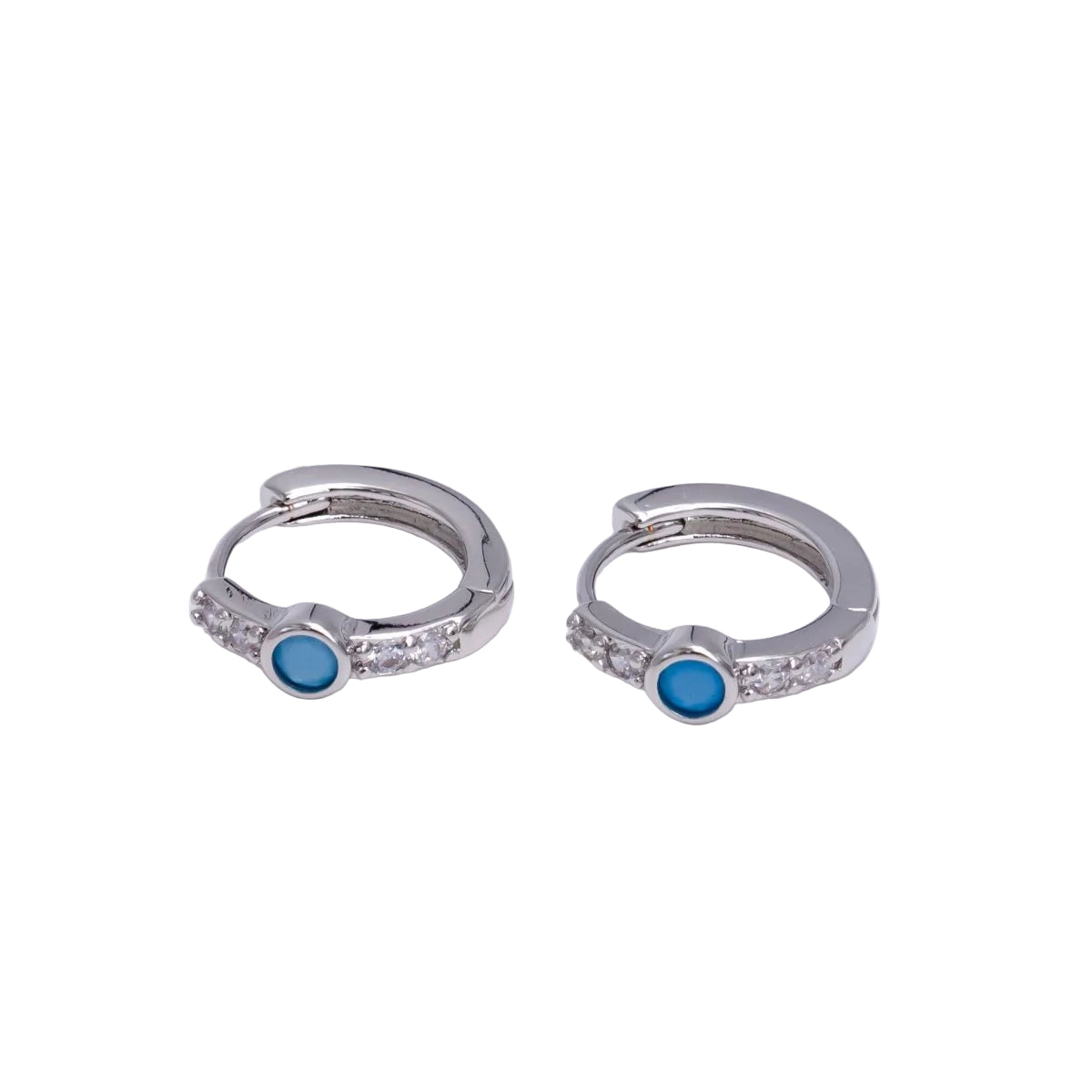 White Gold Filled Turquoise CZ Lined 13mm Huggies