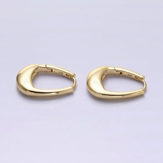 14K Gold Filled Oblong Thin Dome Geometric Hoop Earrings