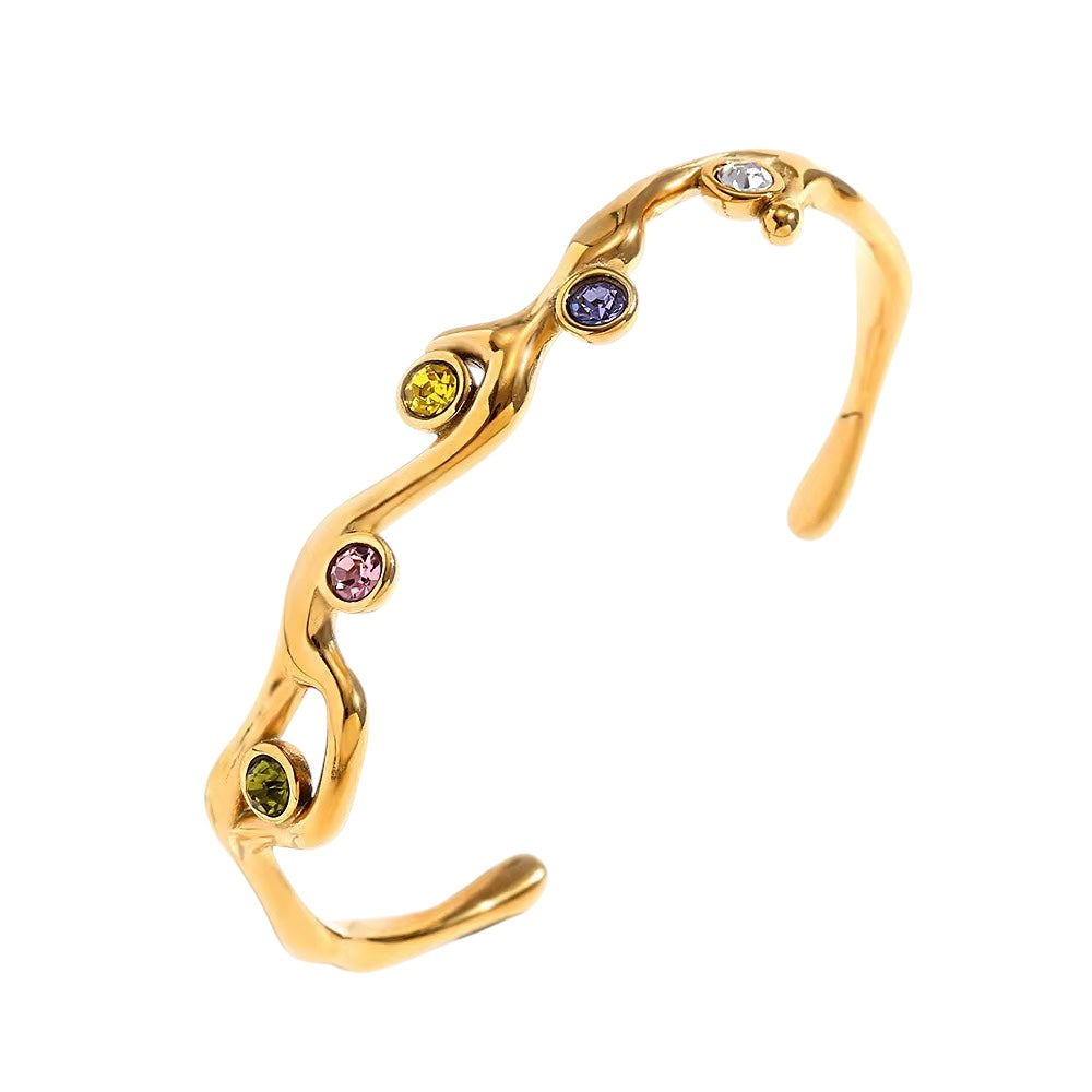 18K Open Bangle Multicolored Zirconia