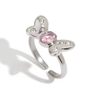 Silver Pink Tourmaline Butterfly Cz Open Ring