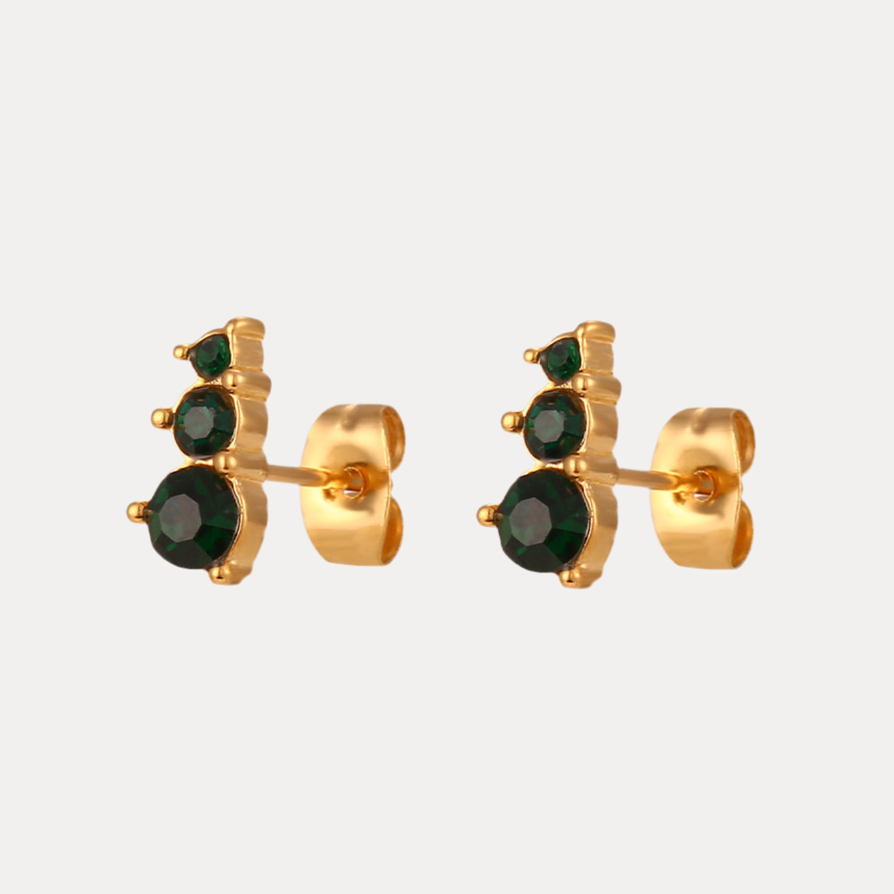 Triple Tiered Studs in 18K Gold-Plating with Cubic Zirconia