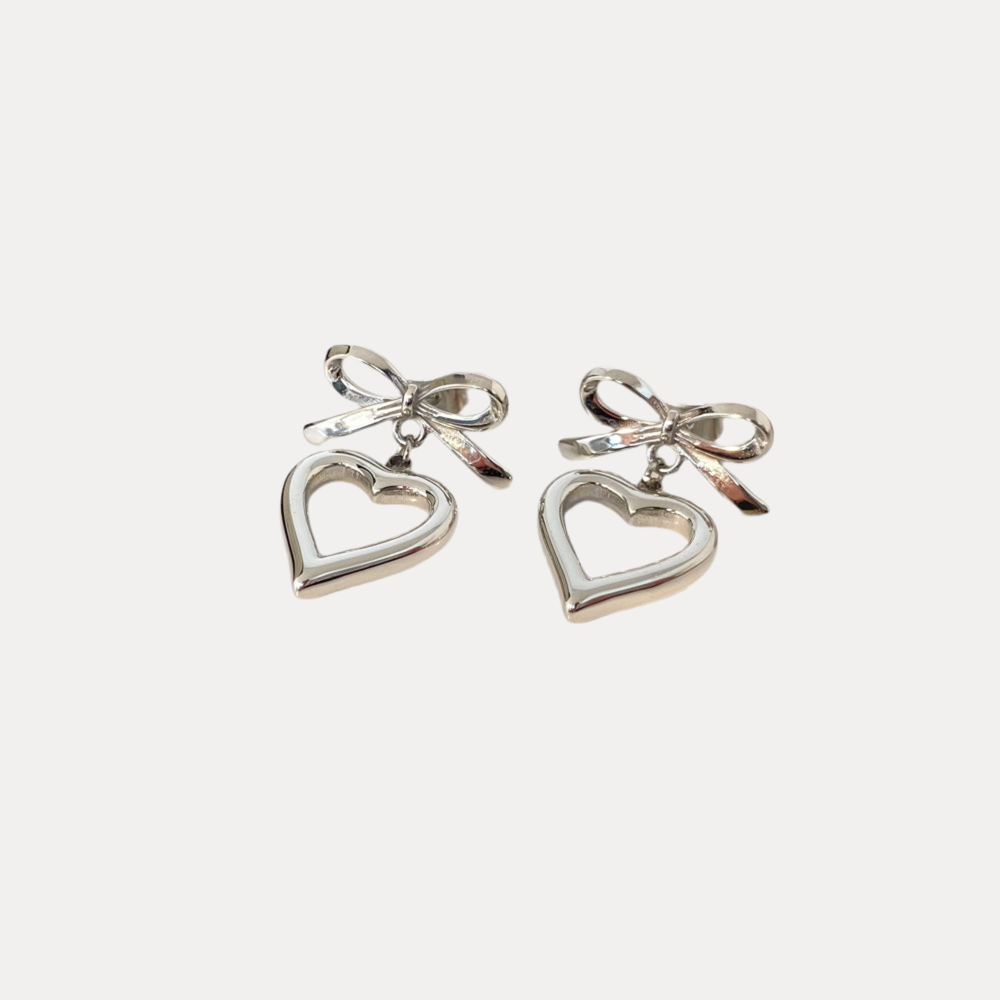 Bow & Heart Drops in 18K Gold-Plating