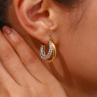 Double Layer Hoops in 18K Gold-Plating with Cubic Zirconia