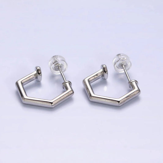 White Gold Filled Hexagon Nail Hoops