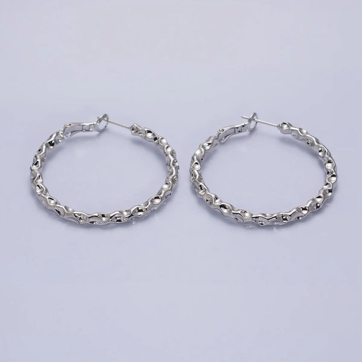 White Gold Filled Thin Textured Hoops