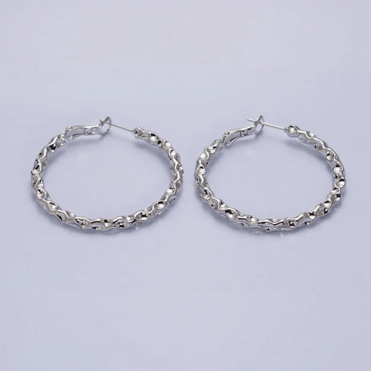 White Gold Filled Thin Textured Hoops