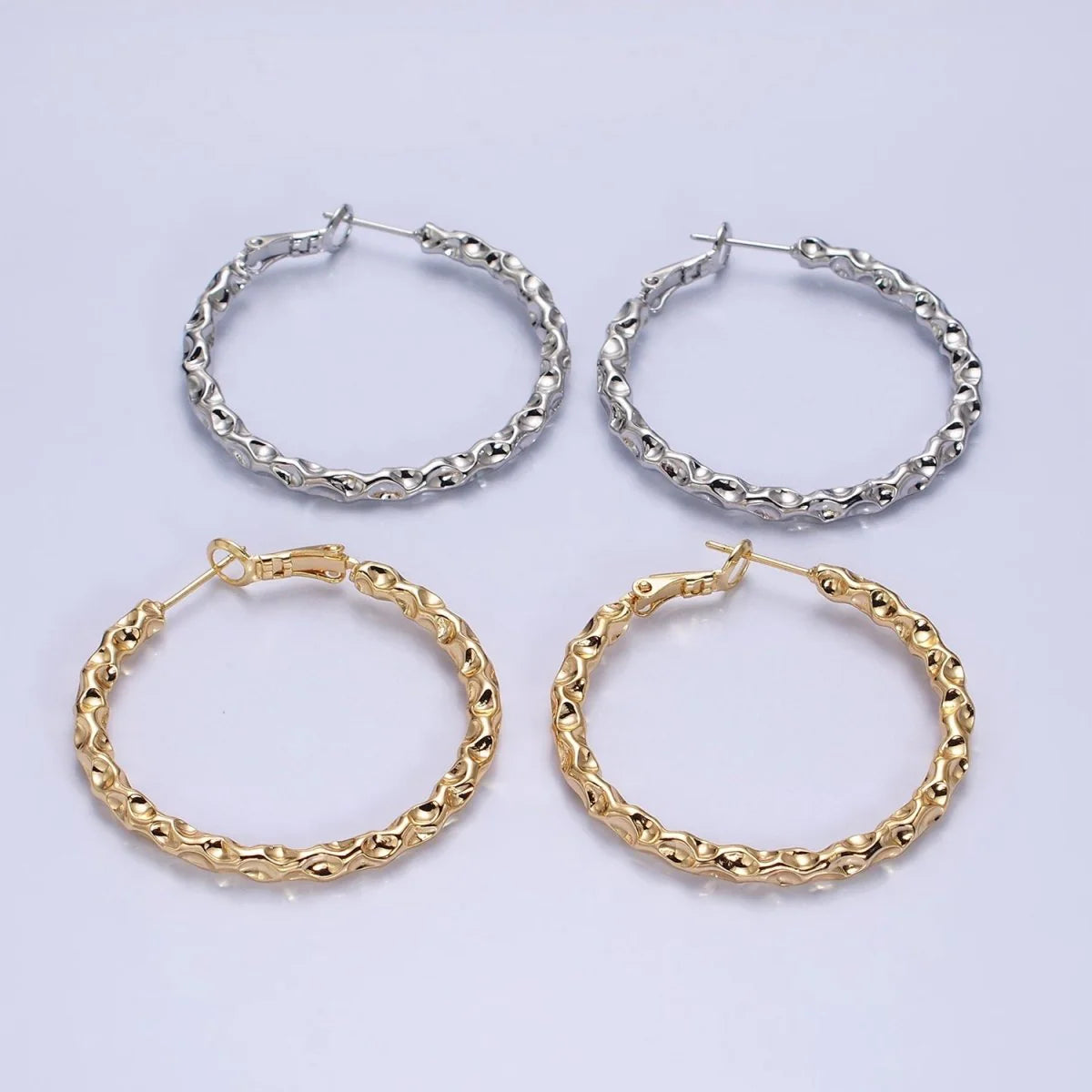 White Gold Filled Thin Textured Hoops