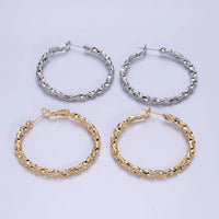 White Gold Filled Thin Textured Hoops