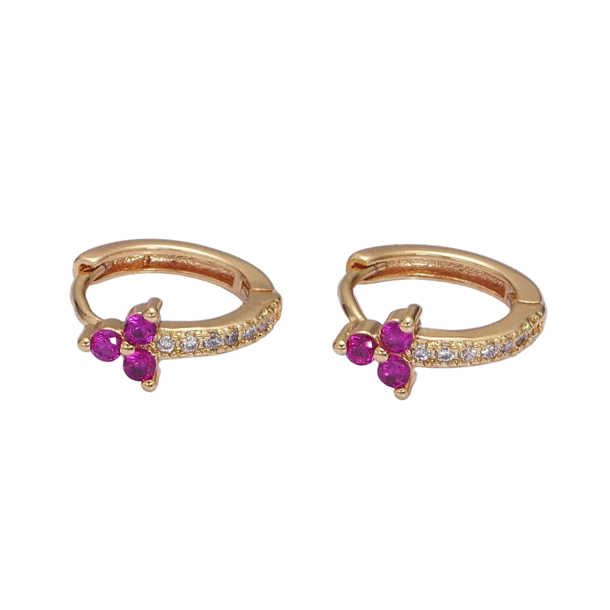 14K Fuschia Flower Huggies