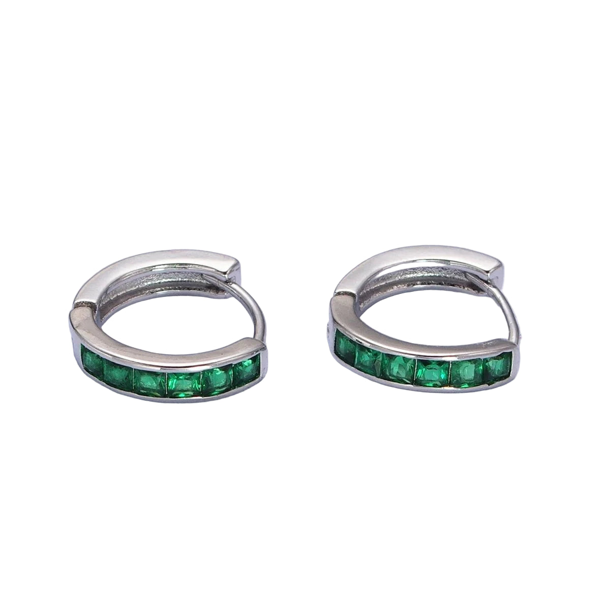 White Gold Emerald Huggies