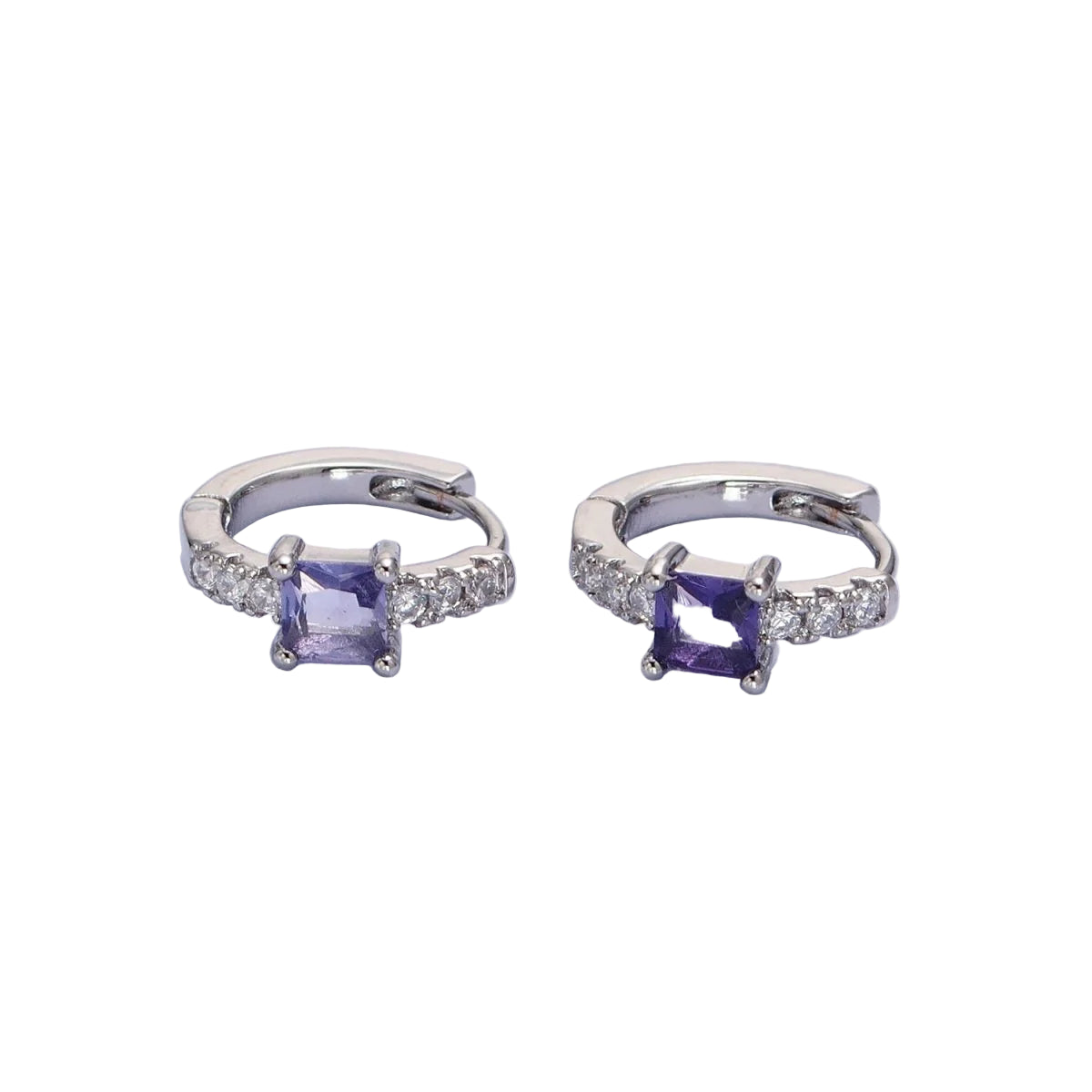White Gold Filled Amethyst CZ 13mm Huggies