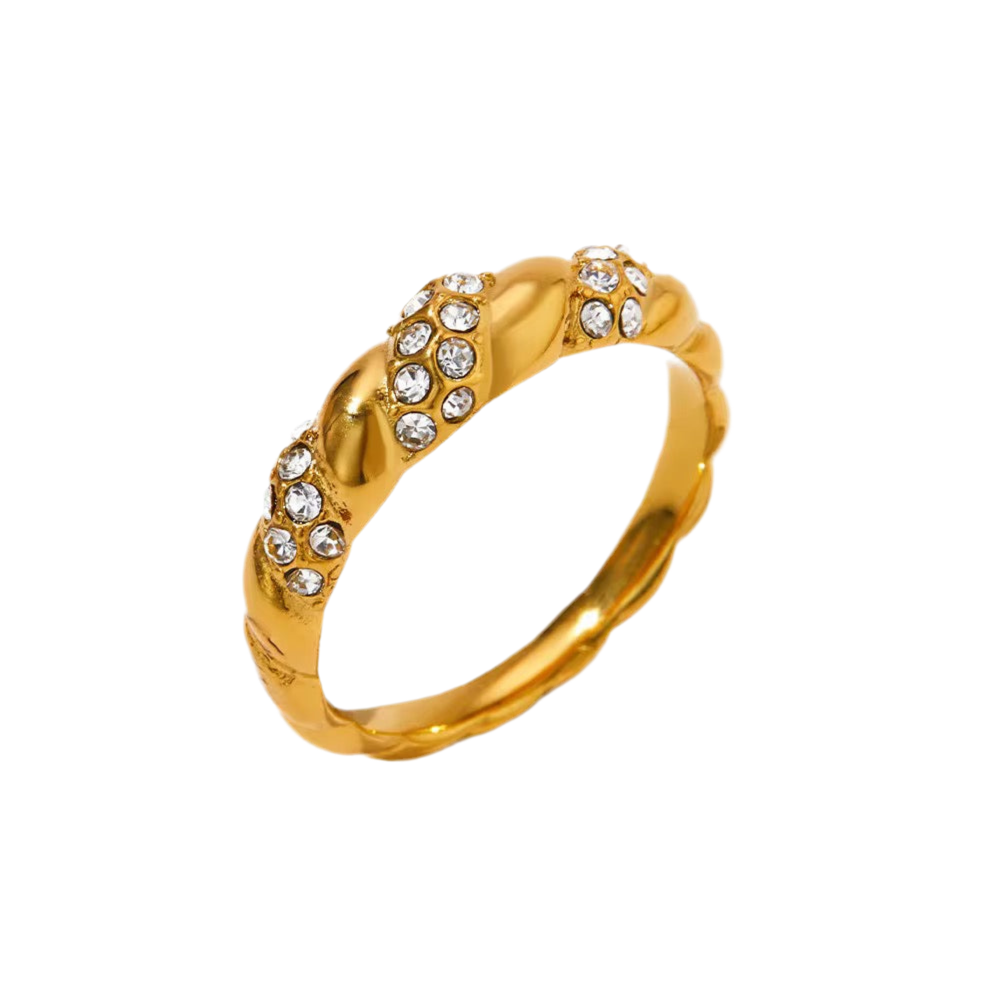 18K Swirl CZ Ring