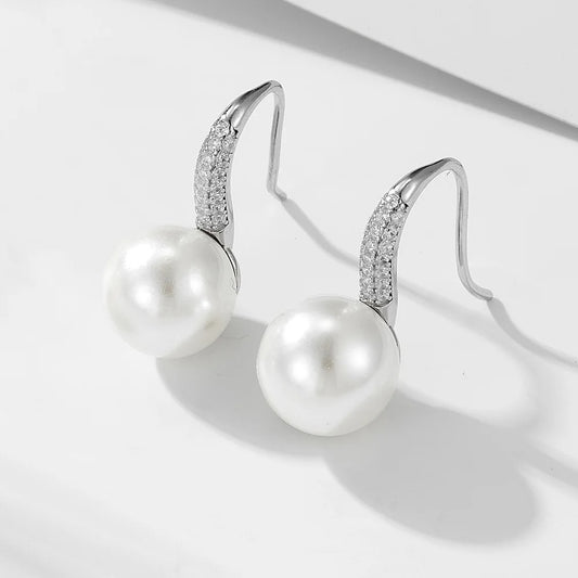 Silver Paved Pearl Hook Earrings