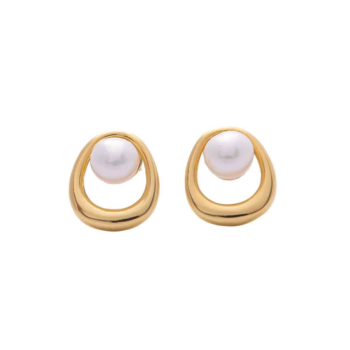 16K White Pearl Luna Studs