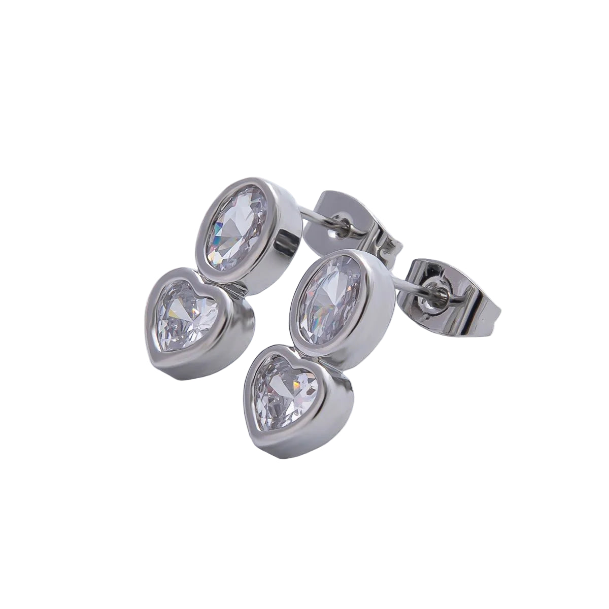 White Gold Filled Oval Heart Bezel Studs