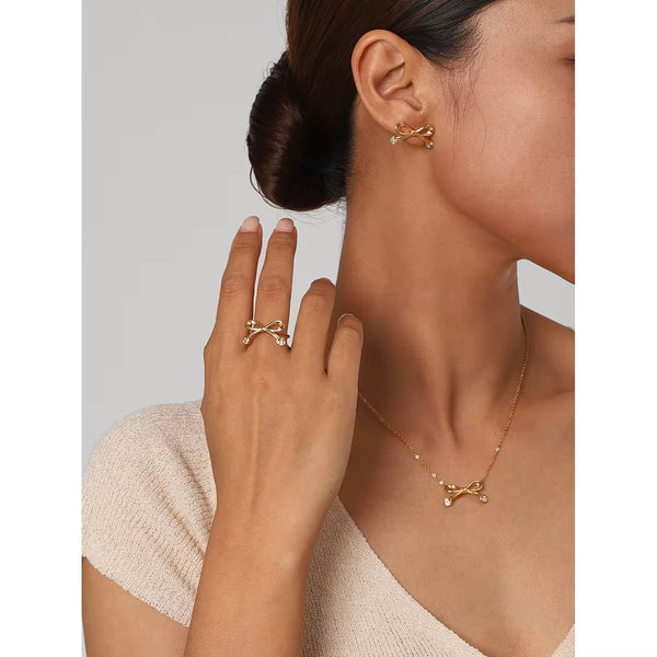 18K Bow CZ Adjustable Ring