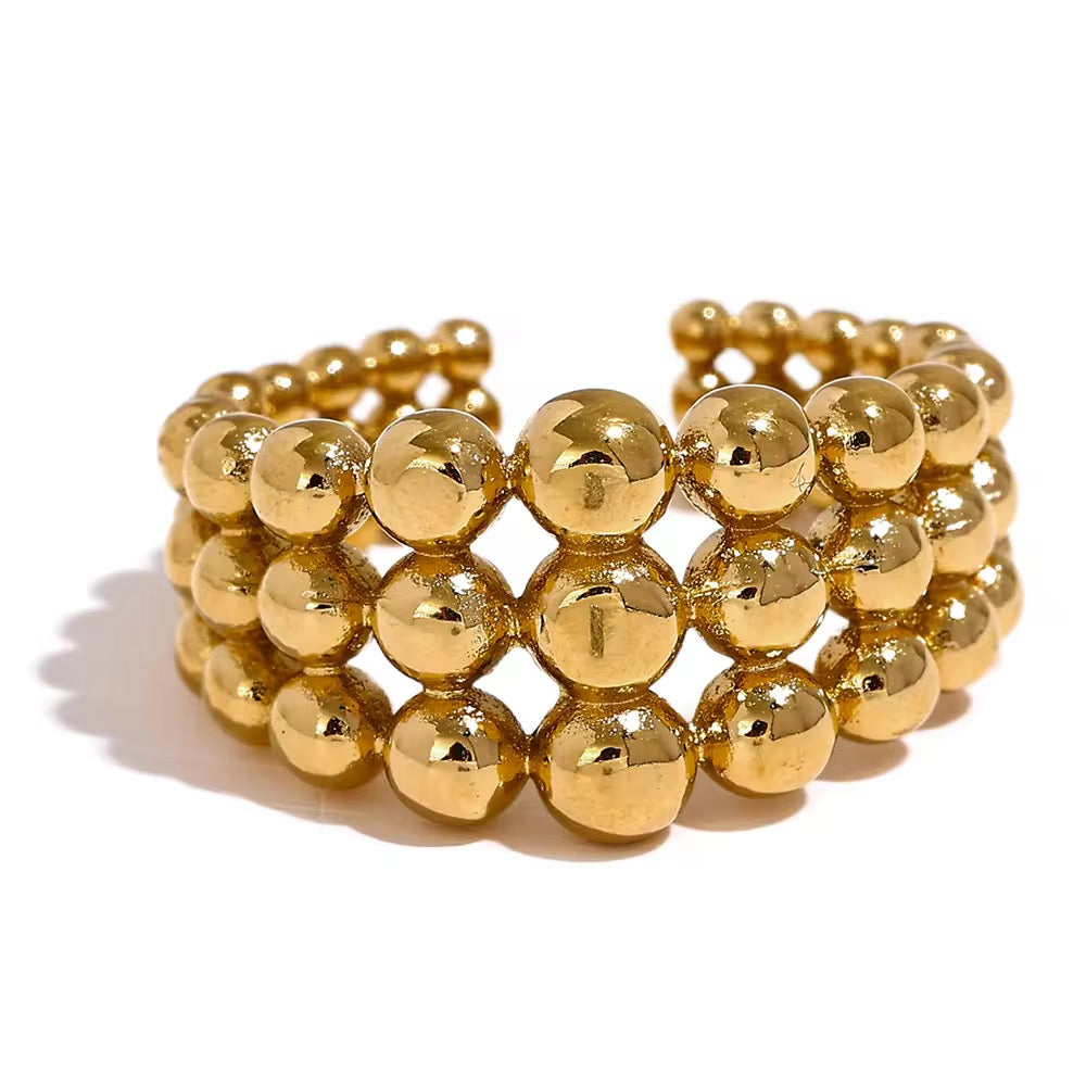 18K 3 Layered Bubble Bead Ring